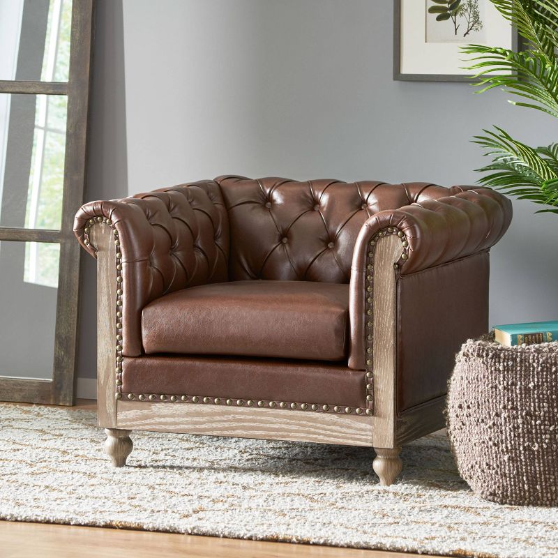 Castalia Chesterfield Tufted Club Chair with Nailhead Trim Midnight - Christopher Knight Home, 3 of 11