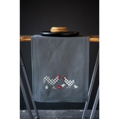 Vervaco Stamped Table Runner Cross Stitch Kit 16"X40"-Rooster And Chicken