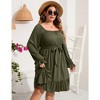 YesFashion Women's Casual Plus Size Square Neck Dress Short Sleeve Dress High Waist Ruffle Summer Midi Dress with Belt - 4 of 4