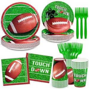 DYLIVeS Football Party Supplies Paper Plates and Napkins Football Game Birthday Party Dinner Plates Superbowl Party Dessert Plates Napkins Cups Forks - 1 of 4