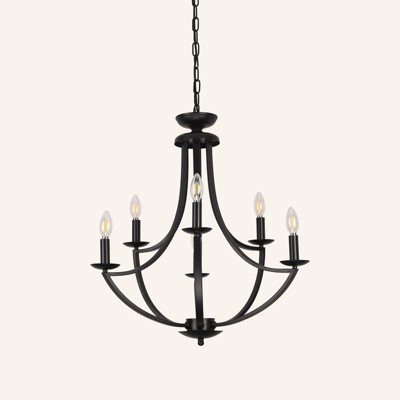 PAKOKULA Mid-Century 6-light Black Branch Retro Candlestick Chandelier for Living Room