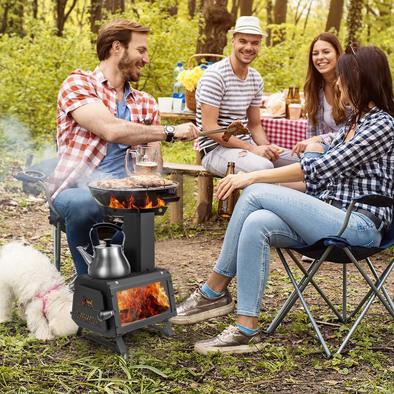 Costway Portable Wood Burning Stove Wood Camping Stove Heater with 2 Cooking Positions, 4 of 11