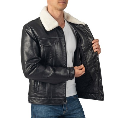 Мужские куртки Alpine Swiss Aaron Mens Fitted Trucker Jacket Faux Fur Collar Vegan Leather Warm Casual Coat — фото 3