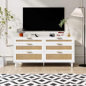 Racxily 59.06" Rattan Storage Cabinet - 6 Rattan Drawers50lbs Top Capacity, Modern Natural Style for Bedroom/Living Room | MDF Build, Anti-Tipping - 1 of 4