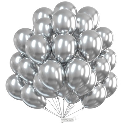 PartyWoo Balloons Metallic Silver Chrome 12 Inch 50 pcs