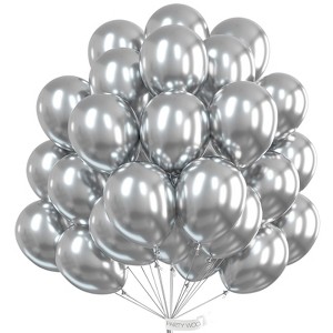 PartyWoo Balloons Metallic Silver Chrome 12 Inch 50 pcs - 1 of 4
