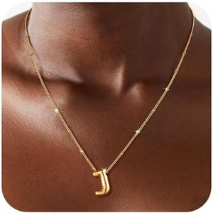 Sterling Silver Balloon Letter Necklace Satellite Bead Chain Personalized Gift - 1 of 4