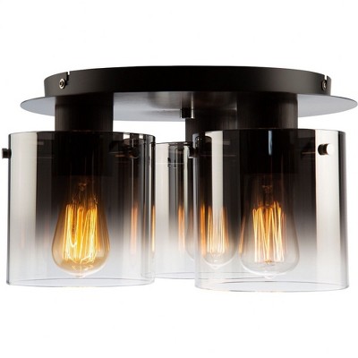 Henley Satin Black and Smoke Glass 3-Light Flush Mount