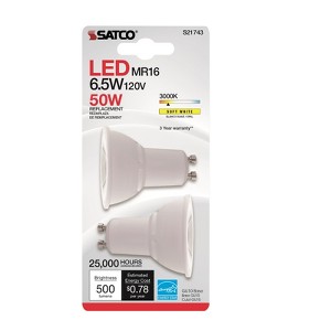 Satco - LED Bulb - MR16 - GU10 - 50 Watt Equivalence - Soft White - 2 Pack - 1 of 1
