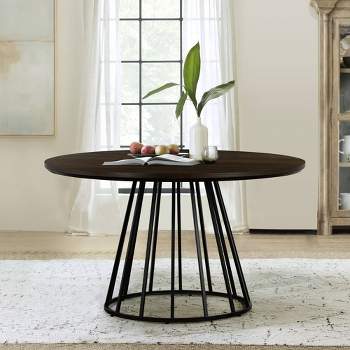 Motion Oak and Metal Round Dining Table Brown - Armen Living