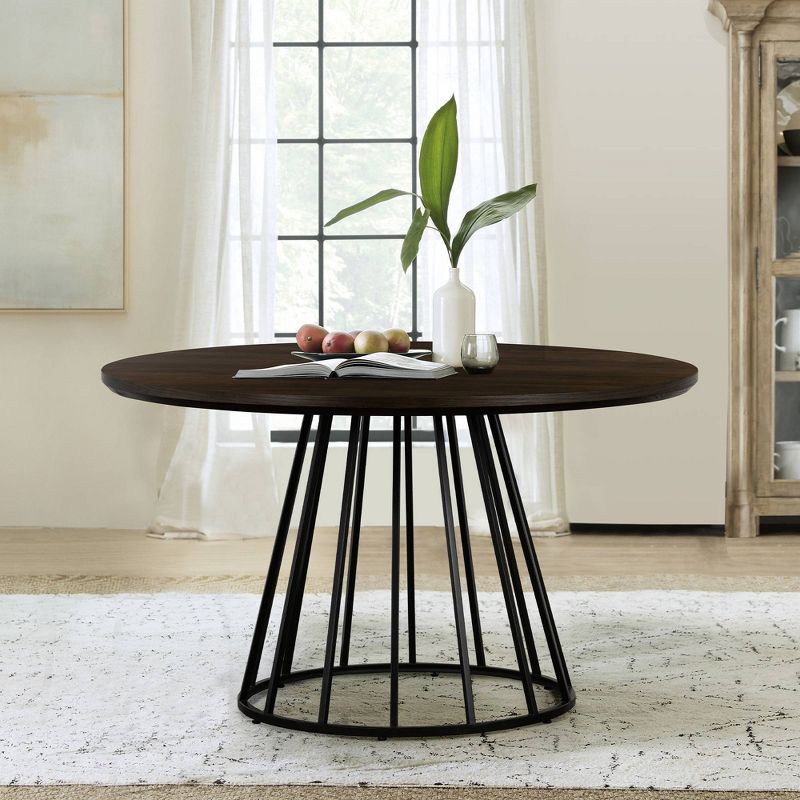 Motion Oak and Metal Round Dining Table Brown - Armen Living, 1 of 9