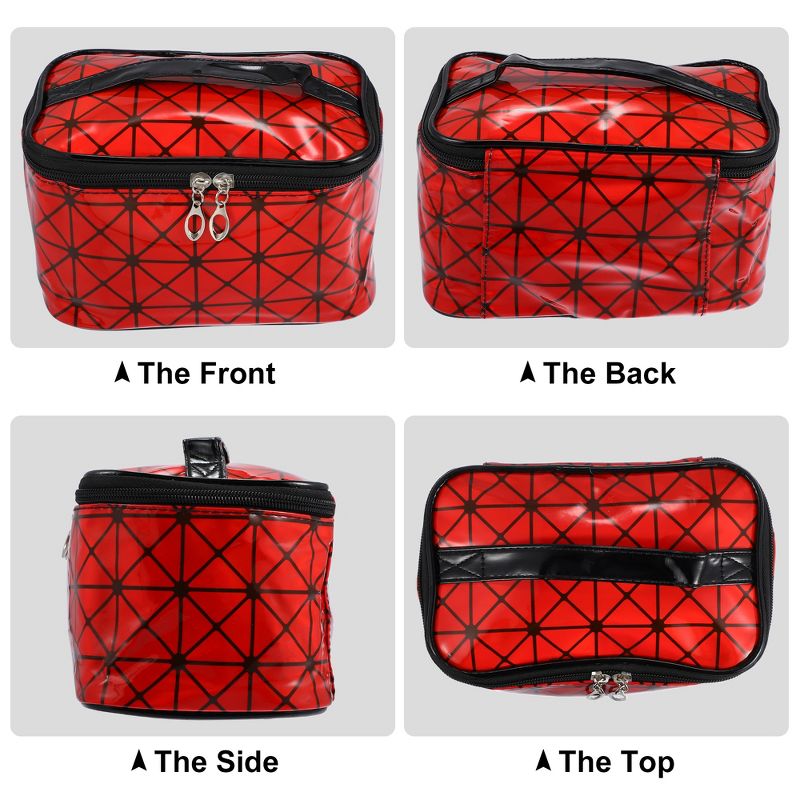 Unique Bargains Rhombus Pattern Red Makeup Bag with Mirror Cosmetic Travel Bag for Women 1 Pcs, 5 of 7