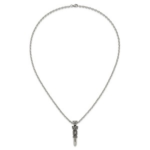 Chisel Stainless Steel Antiqued and Polished Bullet with Crown Pendant on a 24" Cable Chain Necklace - 1 of 4