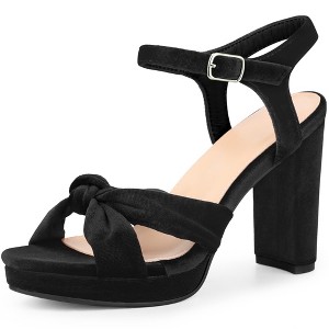 Perphy Women's Knot Platform Slingback Faux Velvet Block Heel Sandals - 1 of 4