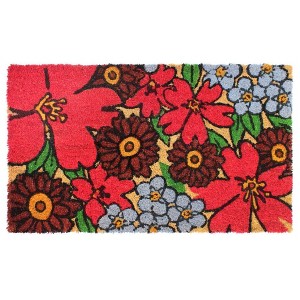 RugSmith Red Machine Tufted Hibiscus Coir Doormat - 1 of 3