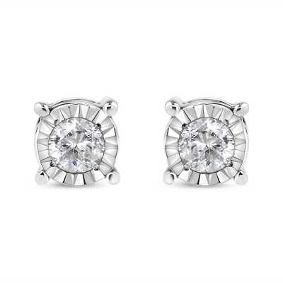 Silver 1/5 Cttw Round Near Colorless Diamond Miracle-Set Stud Earrings