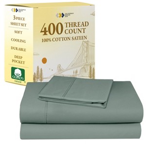 Cotton Sheets Set - Softest 400 Thread Count Bed Sheets, 100% Cotton Sateen, Cooling, Deep Pocket by California Design Den - 1 of 4