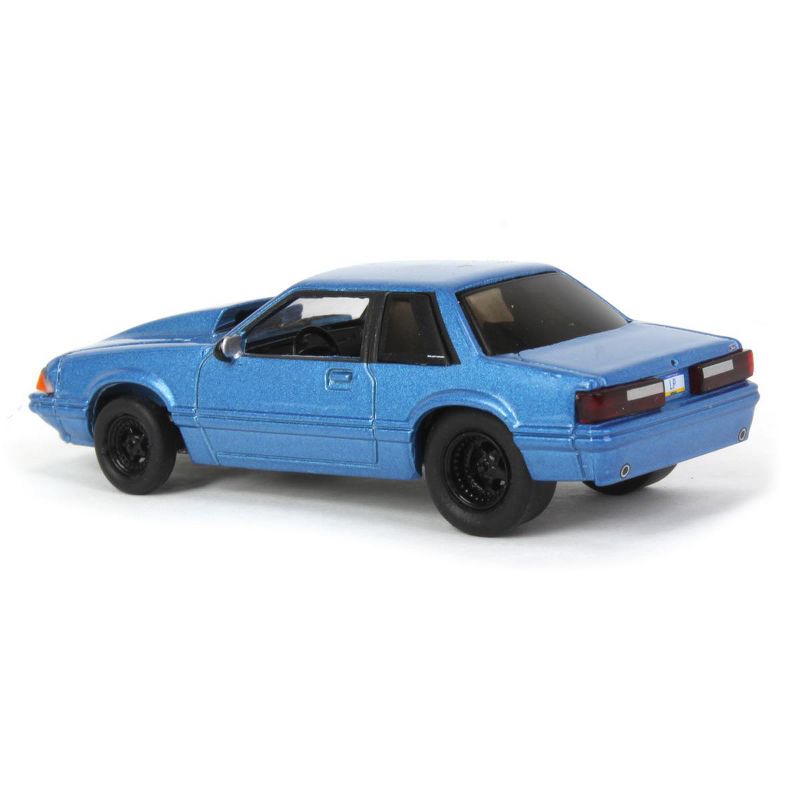 Greenlight 1/64 1993 Ford Mustang Blue Drag Car, LP Diecast Exclusive 51522-B, 4 of 7