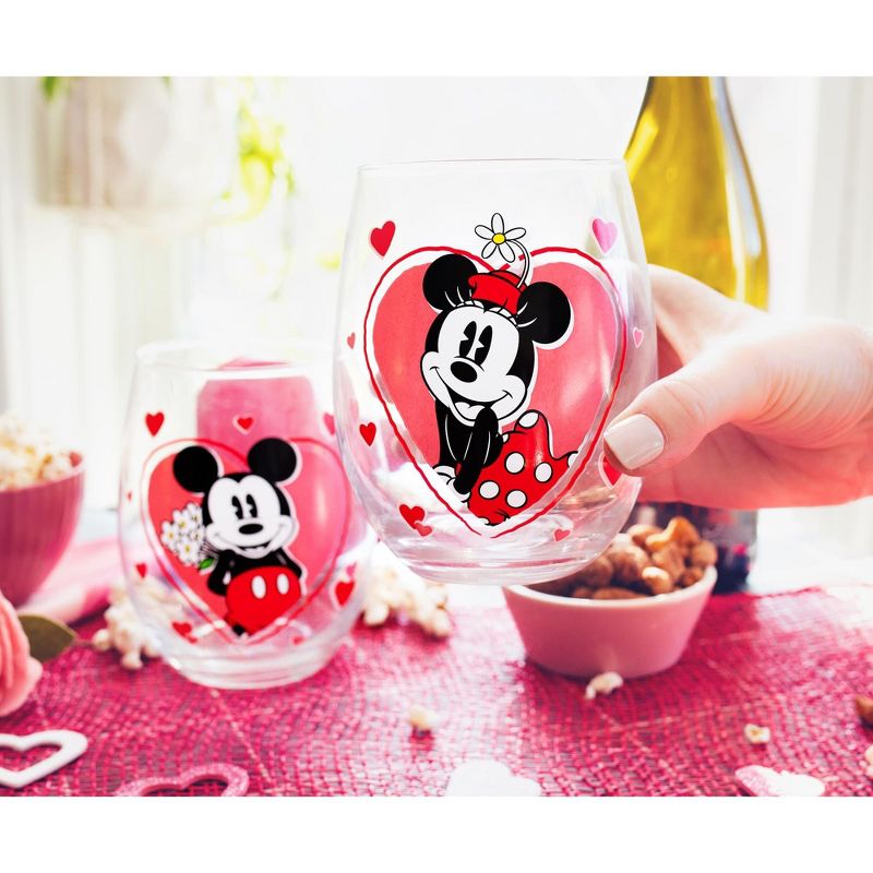 Silver Buffalo Disney Minnie and Mickey Mouse Hearts Stemless Wine Glasses | Set of 2, 4 of 7