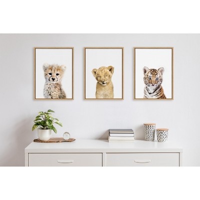 Natural Framed Sleepy Lion Canvas for Nursery