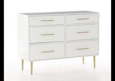 Modern 6 Drawer Dresser With Wooden Leg And Handle, Brown+white -  Modernluxe : Target