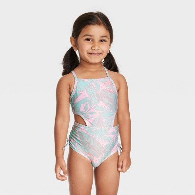 Baby Girls One Piece Swimsuits Long-Sleeve Cartoon Ruffles Swimwear Rash Guard UPF 50 Bathing Suits with Hat for Kids 
