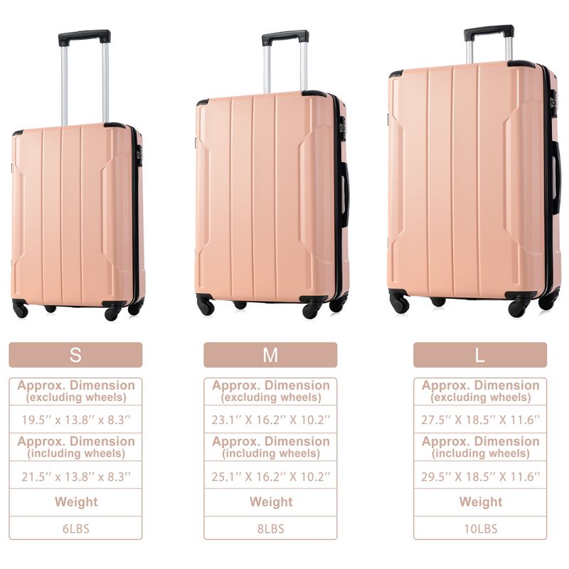 3/2/1pc Luggage Sets, Expandable Hardside Spinner Lightweight Suitcase with TSA Lock 20''/24''/28'' 4M -ModernLuxe, 3 of 12
