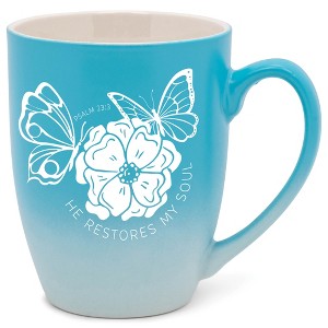 Elanze Designs He Restores My Soul Psalm 23:3 Two Toned Ombre Matte Pale Blue and White 12 ounce Ceramic Stoneware Coffee Cup Mug - 1 of 4