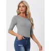 INSPIRE CHIC Women's Classic Solid Elbow Sleeves Round Neck Slim Fit T-Shirts - 2 of 4