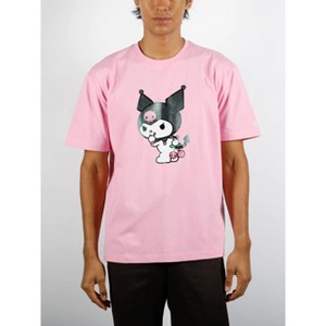 Kuromi Glitter Print Crew Neck Short Sleeve Pink Unisex Adult T-shirt - 1 of 4