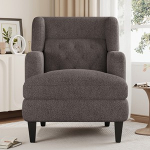 Modern Comfy Teddy Fabric Upholstered Arm Chair,Button Tufted High Back Padded Sofa with Birch Legs,Living Room Bedroom Lounge Chair-Coolbibila - 1 of 4