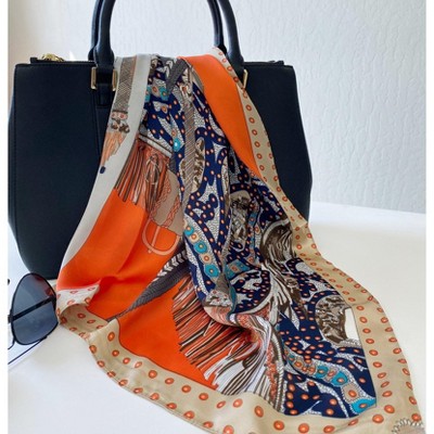 Wrapables Satin Neckerchief Square Scarf 26.5 x 26.5 Inches, Saddle Orange - image 5