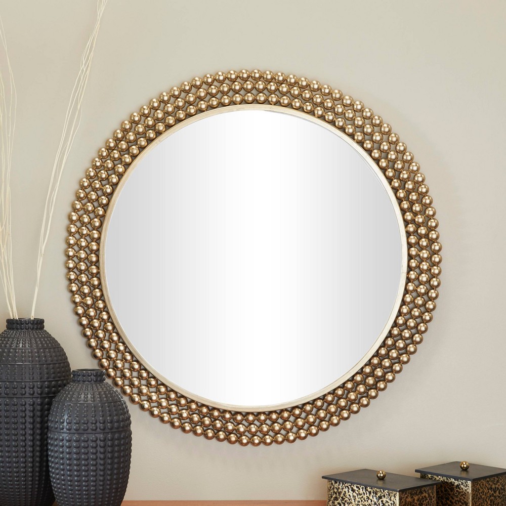 Photos - Wall Mirror Metal Round with Beaded Detailing  Brass - CosmoLiving by Cosmo