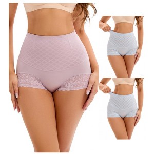 INSPIRE CHIC 3 Packs Women's Lace Mesh Light and Breathable Tummy Control Briefs High Waist Control Panties - 1 of 4