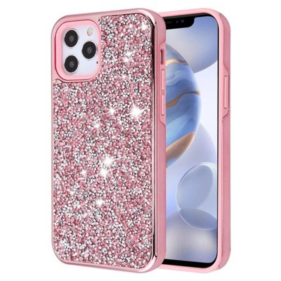 Asmyna Encrusted Rhinestones Hybrid Dual Layer Electroplated PC/TPU Rubber Case Cover Compatible With Apple iPhone 12 Series