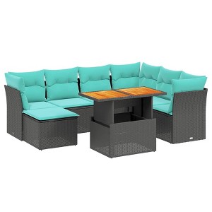 vidaXL 8 Piece Patio Sofa Set with Cushions Black Poly Rattan - 1 of 4