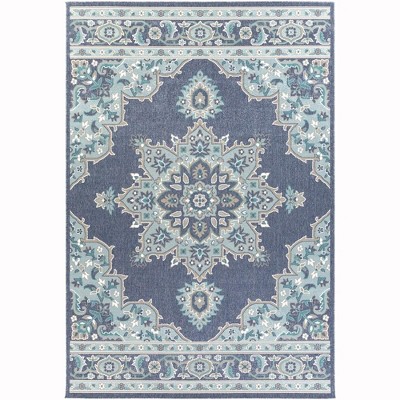 Mark & Day Lyla 7'3"x10'6" Rectangle Woven Indoor & Outdoor Area Rugs Charcoal: Stain-Resistant, Traditional Medallion Design