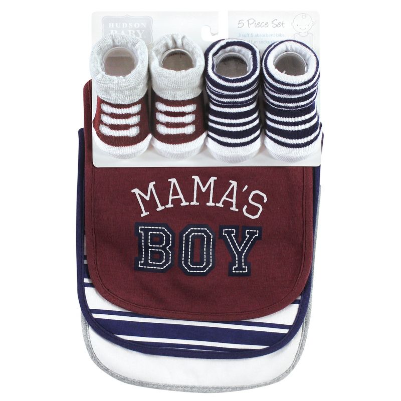 Hudson Baby Infant Boy Cotton Bib and Sock Set, Mamas Boy, One Size, 2 of 6