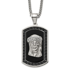 Black Bow Jewelry Stainless Steel, Black Enamel & Crystal Jesus Dog Tag Necklace, 24 In - 1 of 3