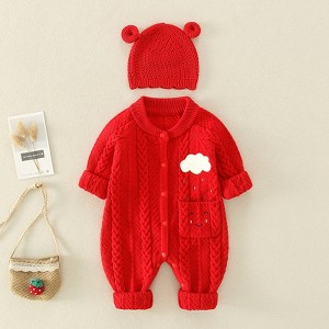 MyKids-USA Baby Solid Color Cartoon Embroidered Design Crochet Knit Romper - 1 of 4