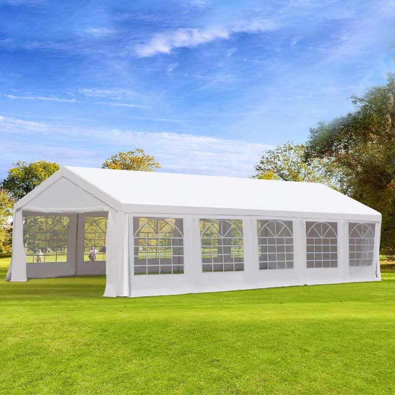 Outsunny Large Outdoor Carport Canopy Party Tent with Removable Protective Sidewalls & Versatile Uses, White, 3 of 11