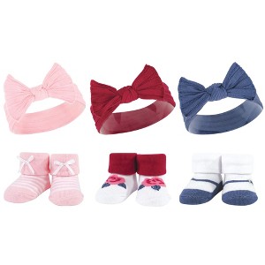 Hudson Baby Infant Girls Headband and Socks Giftset, Pink Blue, One Size - 1 of 4