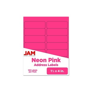 JAM Paper Address Labels 1 1/3" x 4" Neon Pink 14 Labels/Sheet 9 Sheets/Pack (359329612) - 1 of 4