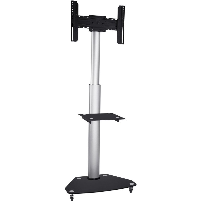 Mount-It! Mobile TV Cart, Height Adjustable Rolling Flat Screen Stand with Component Shelf and Rolling Casters, Fits Screen Sizes 37 to 70 in., Black, 2 of 9