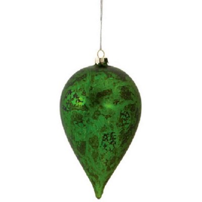 Melrose 5.5" Weathered Antique Glass Teardrop Christmas Ornament - Green