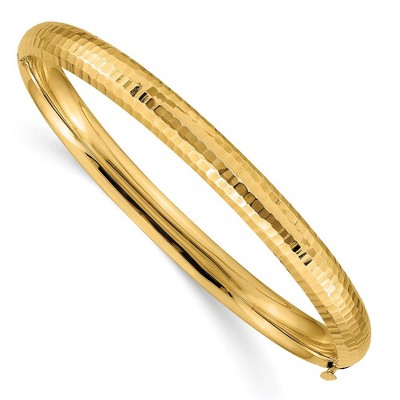 Black Bow Jewelry 6.5mm 14k Yellow Gold Hammered Domed Hinged Bangle Bracelet