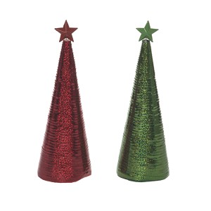 Transpac Ribbon Wrapped Tree Decor Set of 2 Christmas Home Decorations - 1 of 3