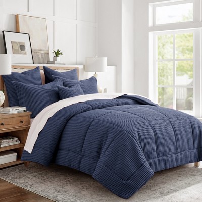 Navy Twin Cotton Waffle Comforter Set with Shams