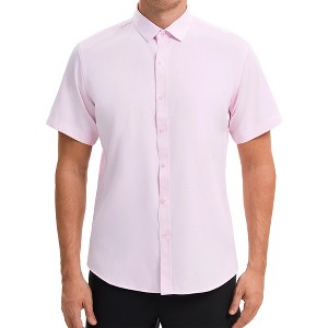 INSPIRE CHIC Men's Short Sleeve Stretch Lightweight Business Solid Formal Button Down Shirts - 1 of 4
