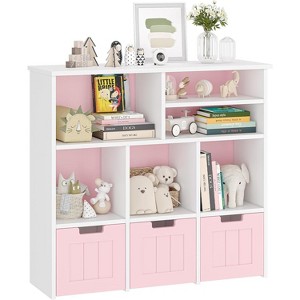 Toy Storage Cabinet with 3 Movable Drawers & 6 Cubes, Children's Toy Shelf Kids Bookshelf with Hidden Wheels, for Bedroom and Playroom and Nursery - 1 of 4